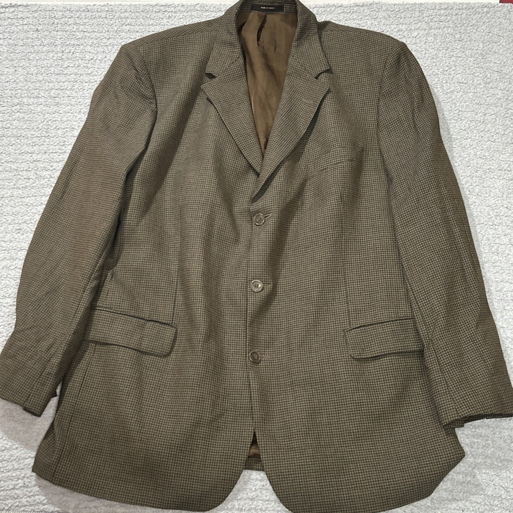 Vtg LORD WEST Mens Blazer 46L Brown Houndstooth 100% Wool 3-Button Sport Coat